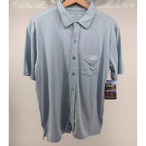SWISS ALPS Mens Short Sleeve Button Down Collared Shirt Size Small Baby Blue NWT